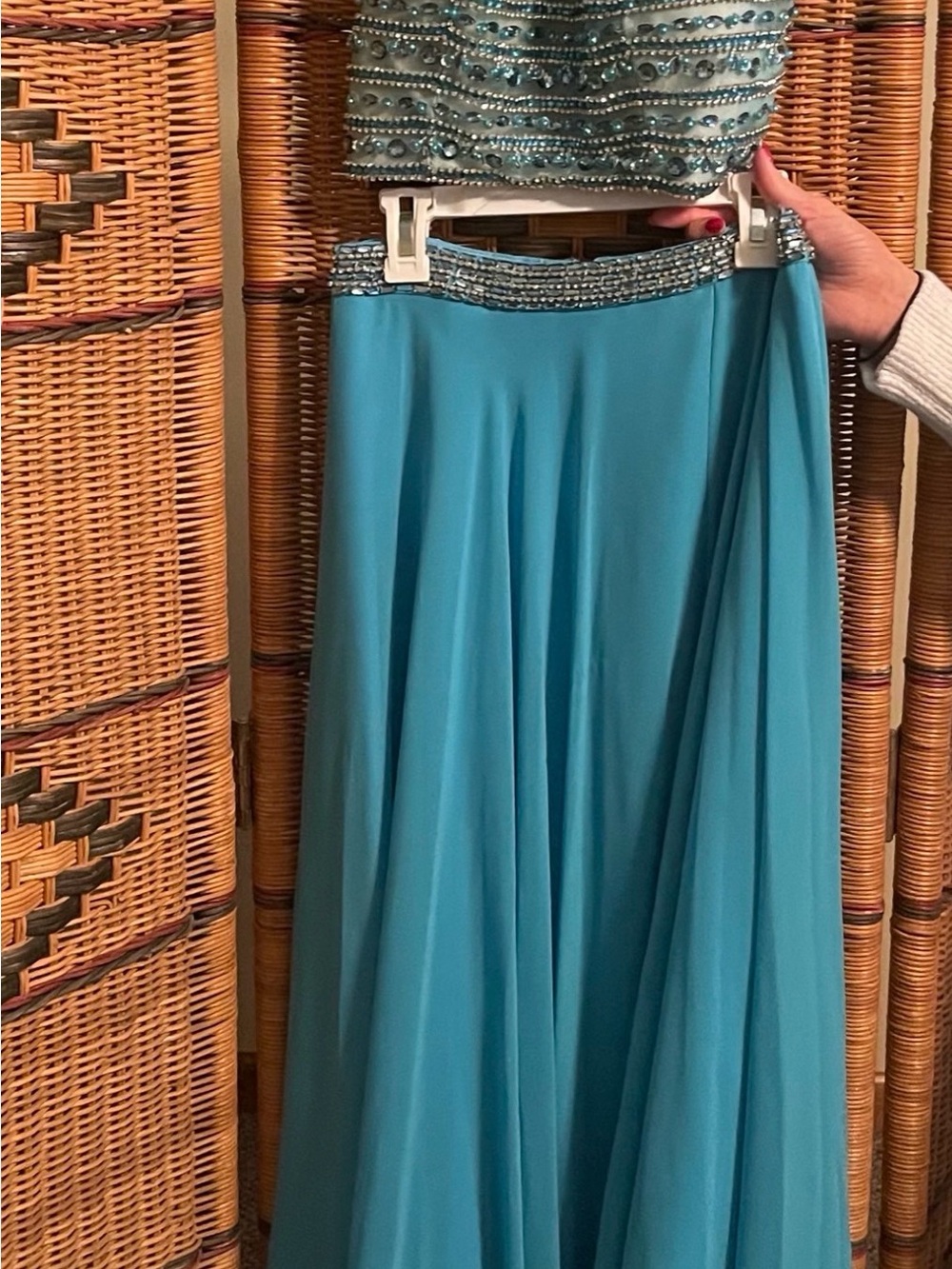 Embellished Teal Flowing Maxi Skirt